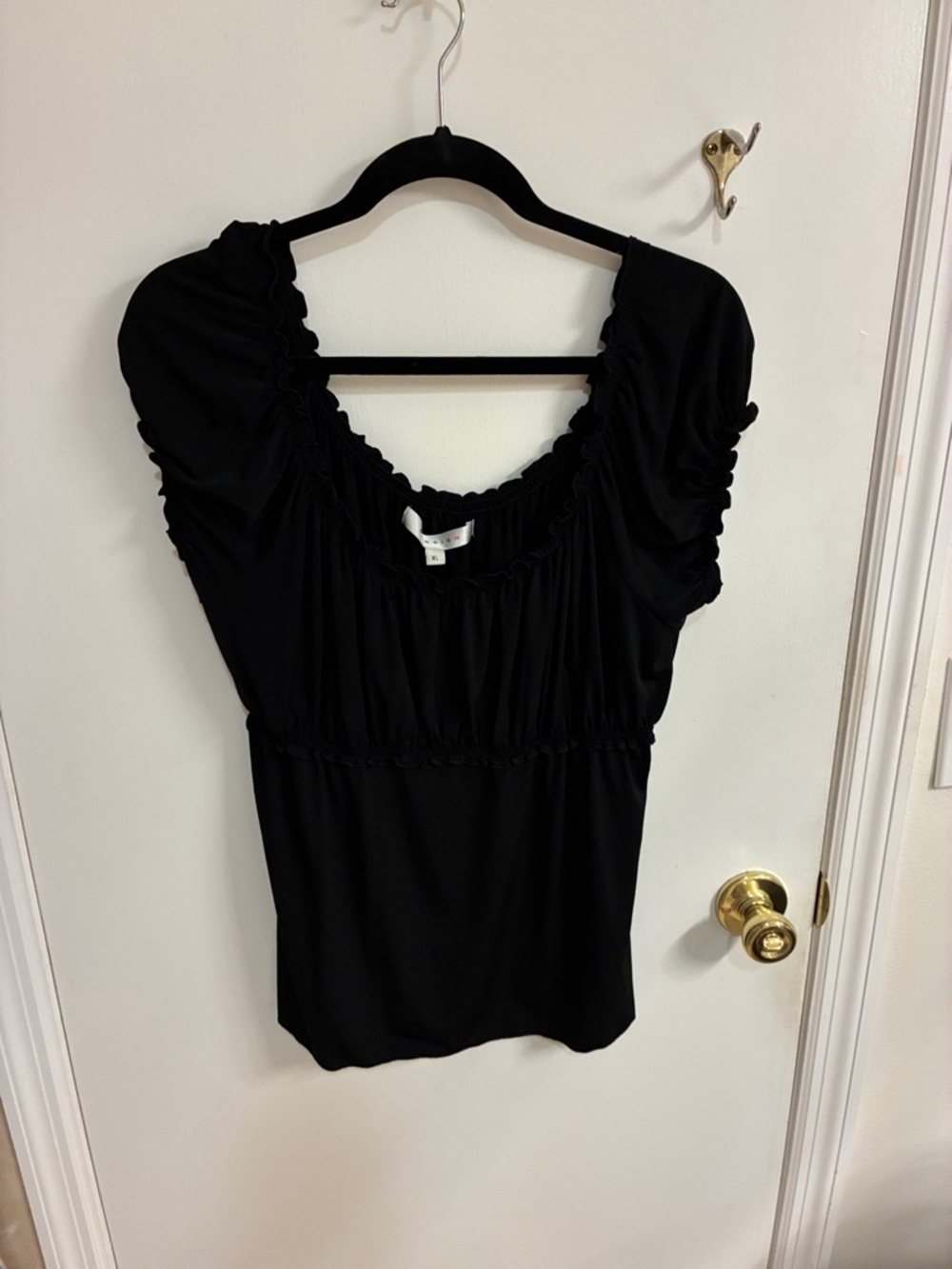 Studio M Black Ruched Scoop Neck Blouse Sz XL